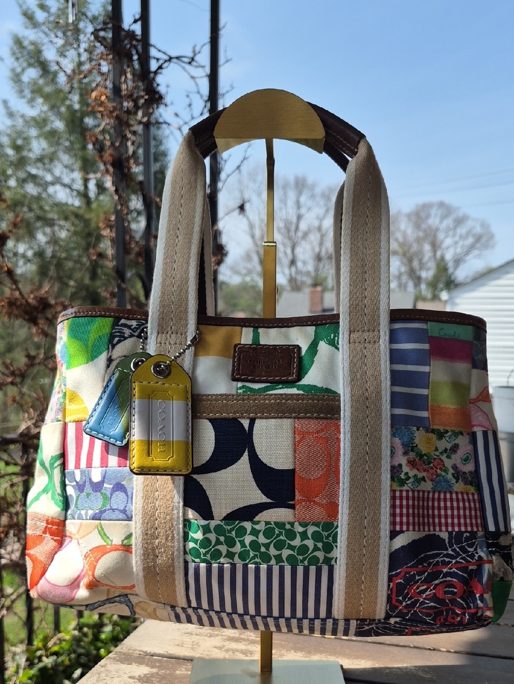 COACH 2006 Signature Picnic Patch Tote 💙🌸 PERFECT VINTAGE POP!